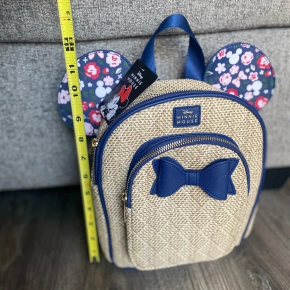Disney Minnie Mouse mini backpack with two pockets and floral printed ears w/bow - Picture 13 of 14